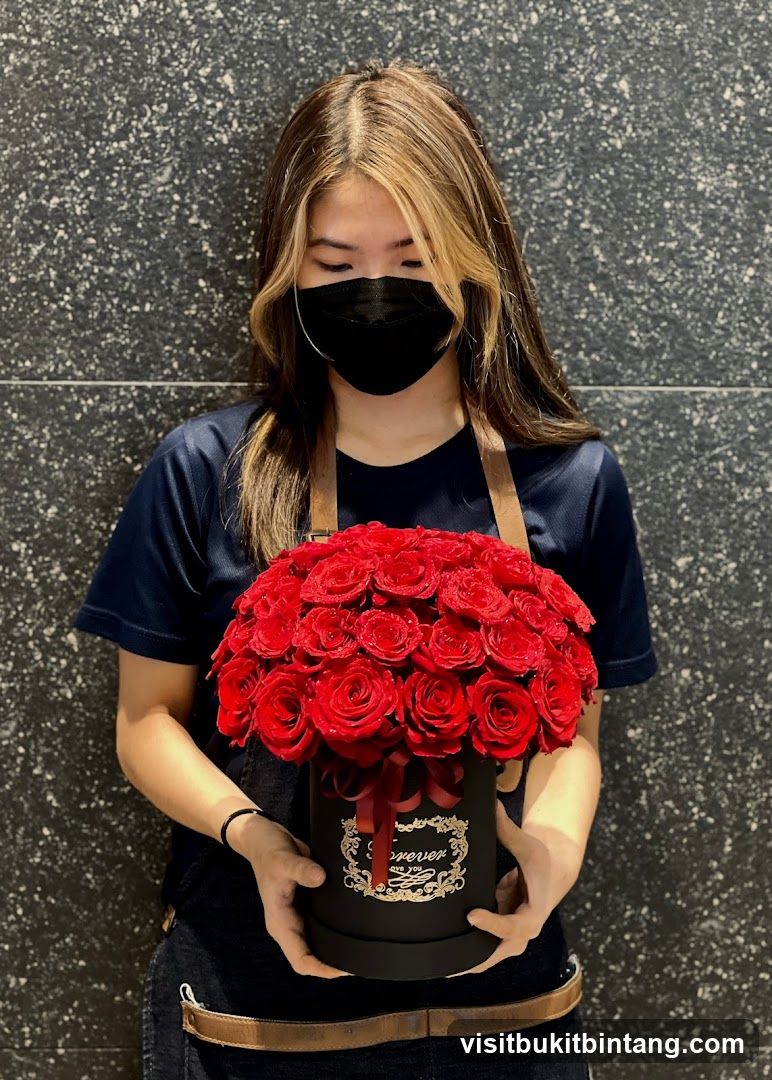 Woman Holding a Box of Red Roses