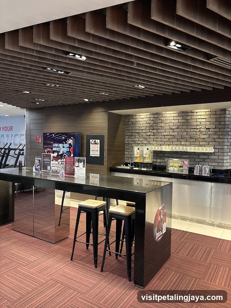 Interior of a fitness center or gym lounge area