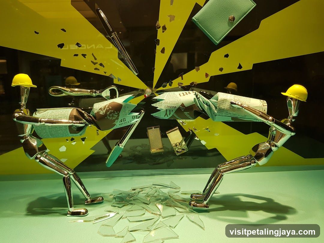 Abstract Sculpture with Broken Glass and Yellow Background