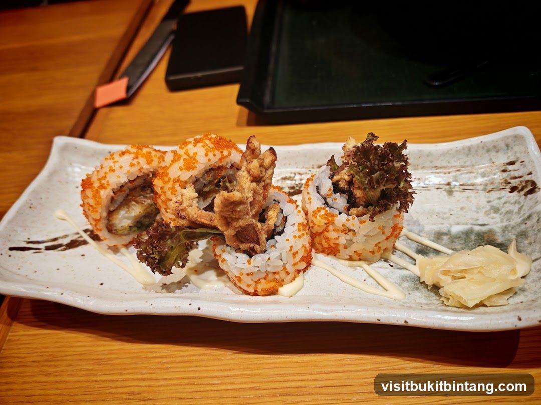 Sushi Rolls with Tobiko and Crispy Topping