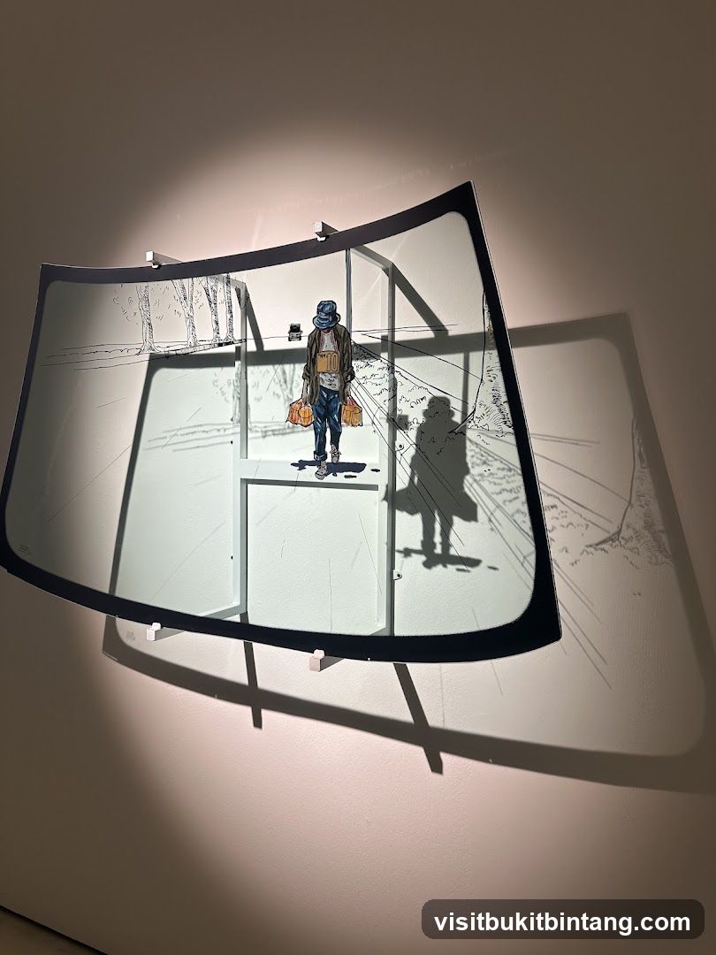Artwork depicting a person carrying bags