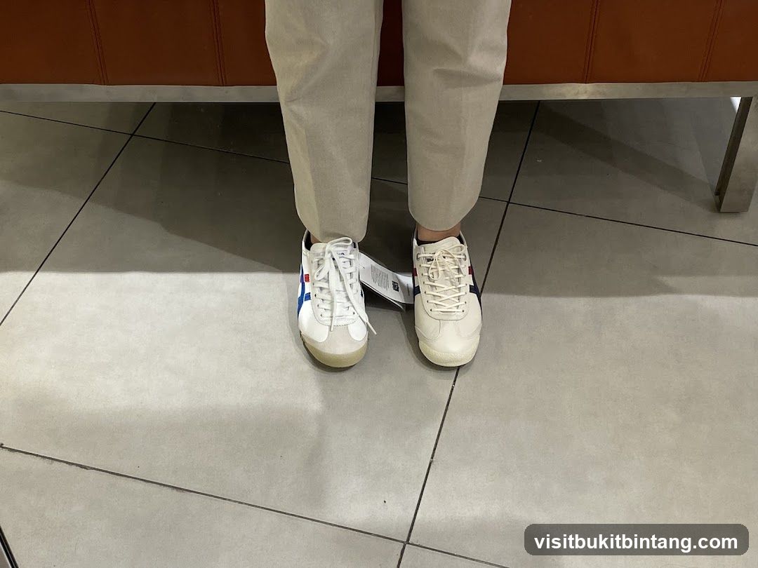 White Sneakers with Blue and Red Stripes