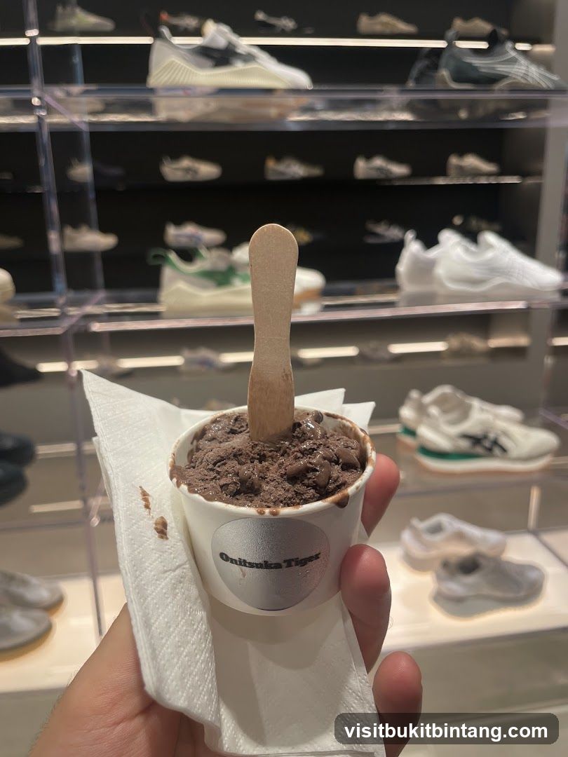 Ice cream in a cup with Onitsuka Tiger logo