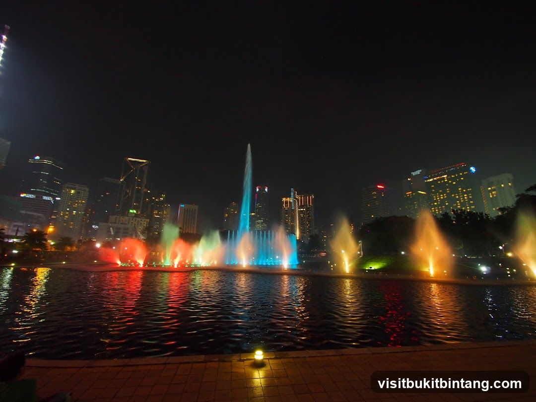 Cityscape with Fountain Show at Night