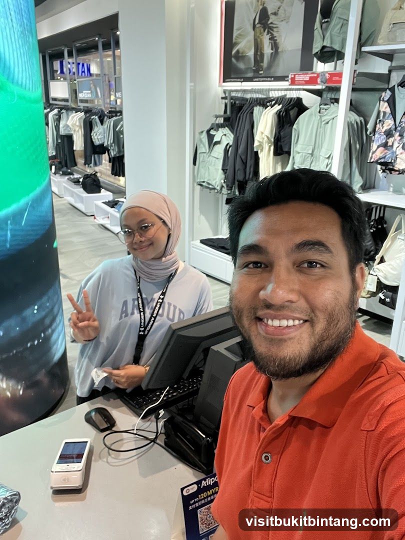 Two people at a store counter