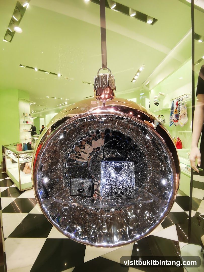Store Window Display with Large Ornament and Handbags