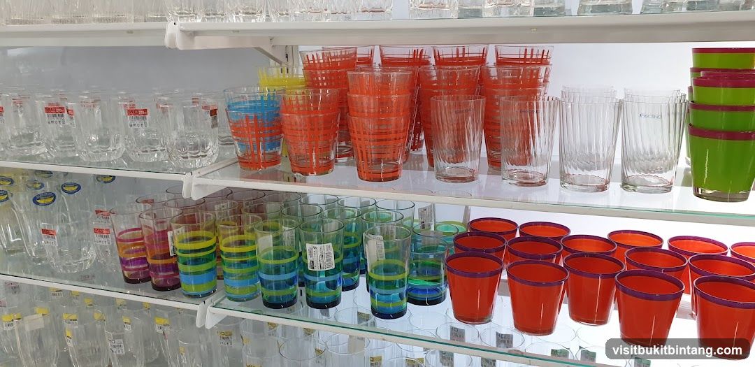 Assortment of drinkware on shelves