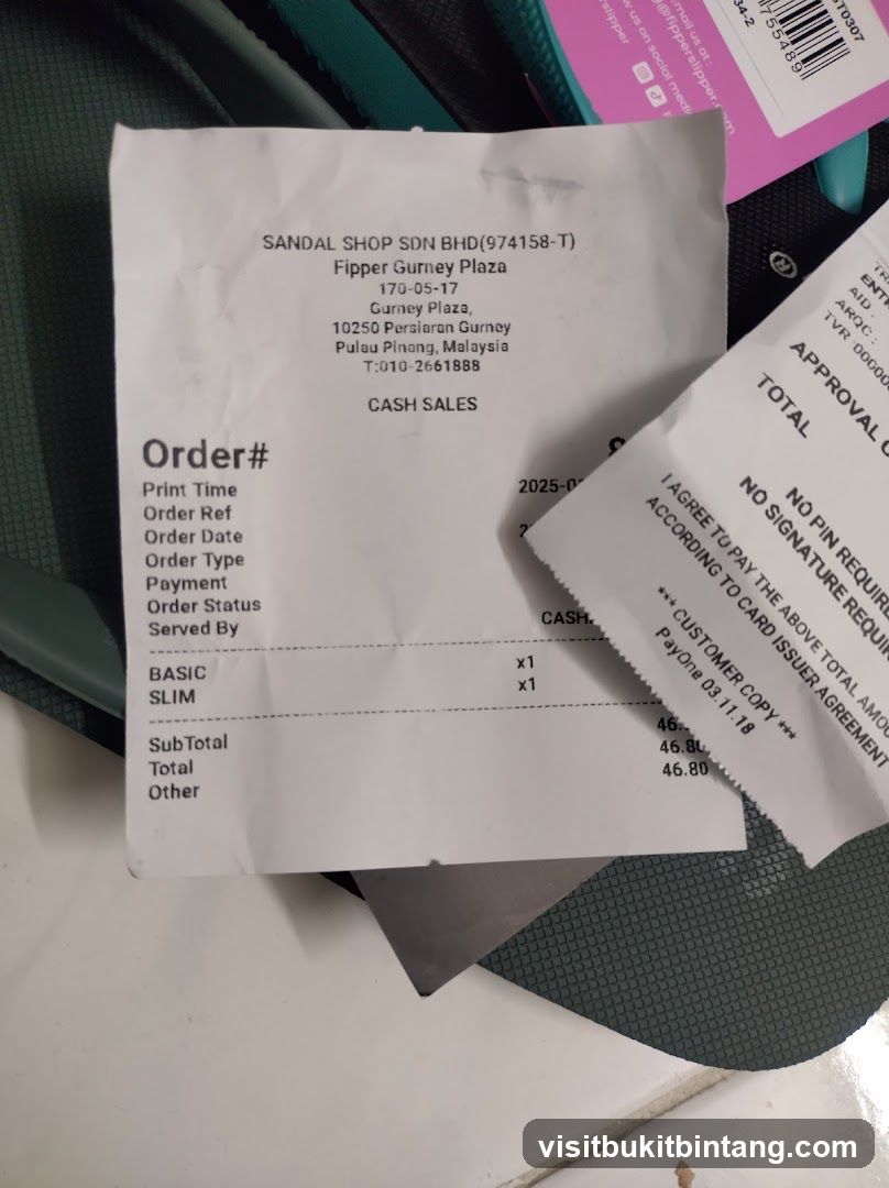 Receipt from Sandal Shop