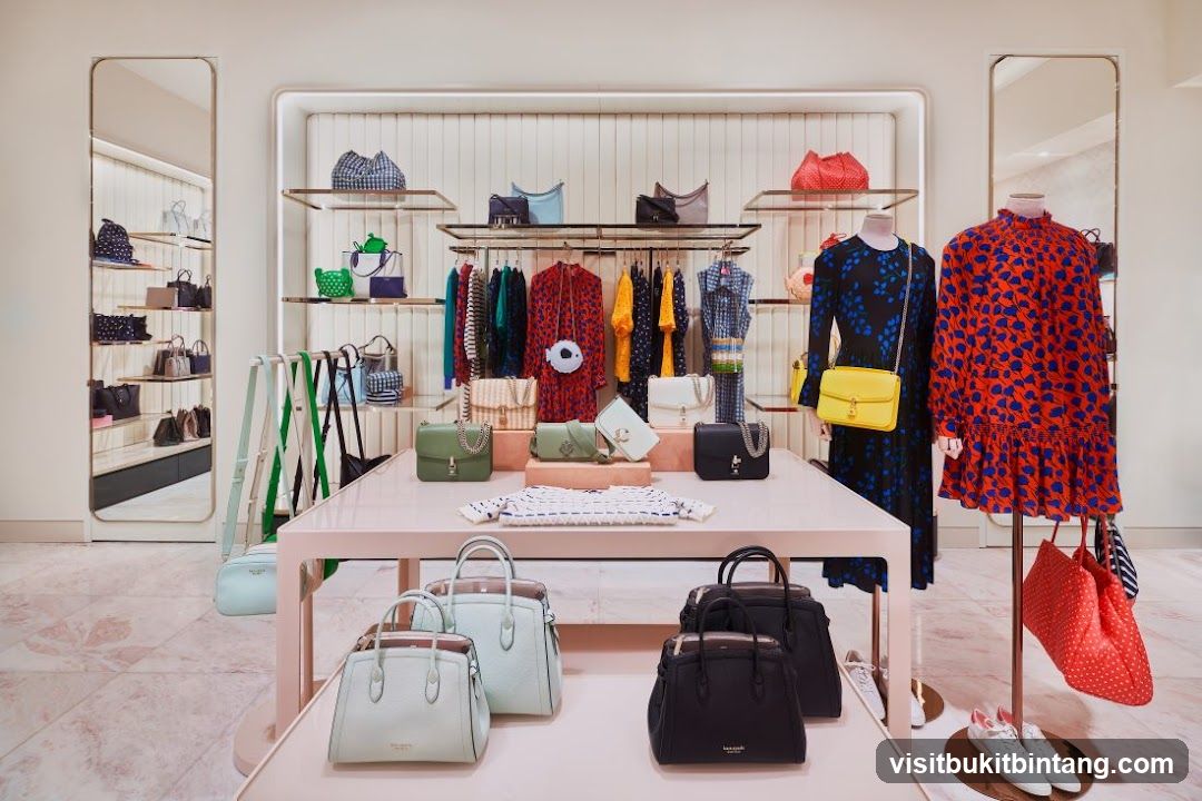 Fashionable handbags and clothing display