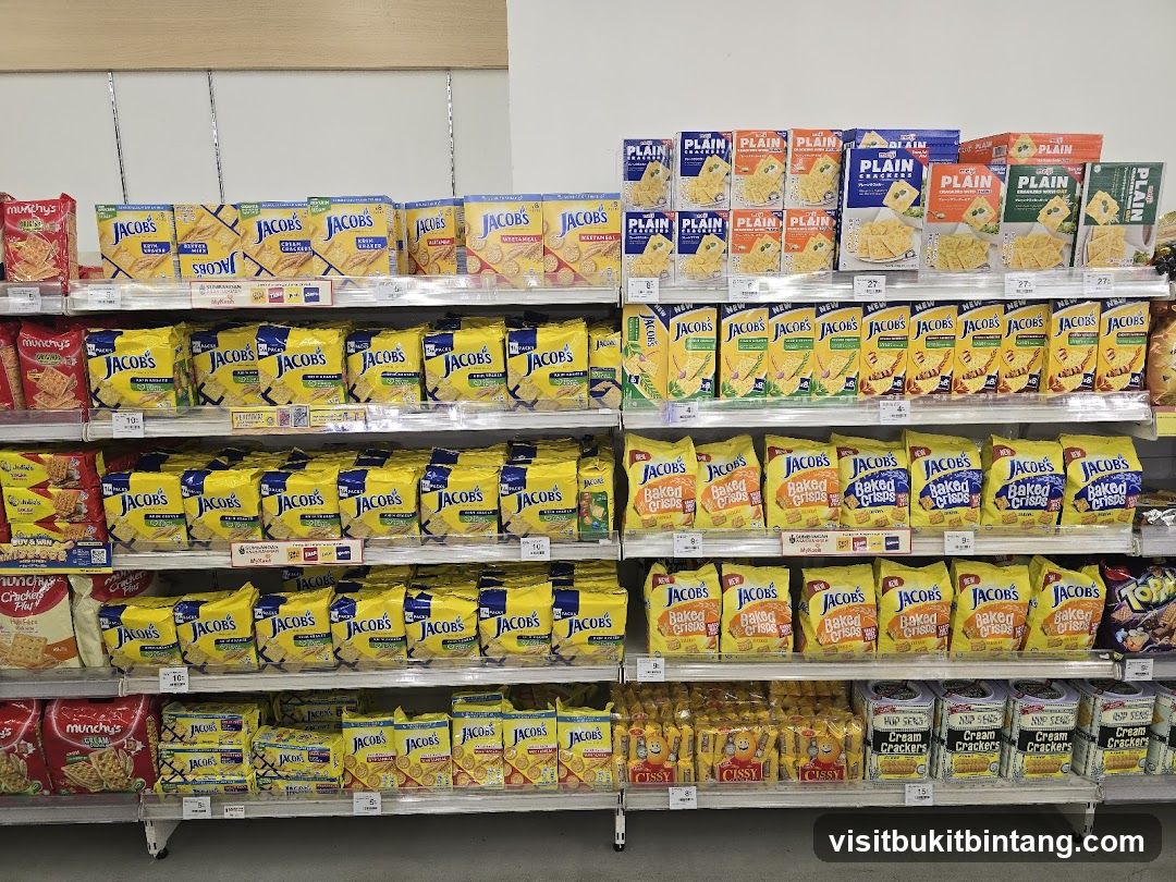 Assortment of Crackers and Biscuits on Shelves
