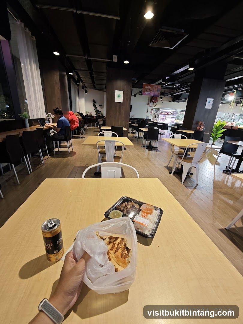 Dine-in area with food and drink