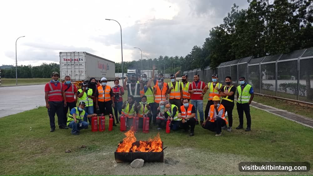 Group with fire extinguishers
