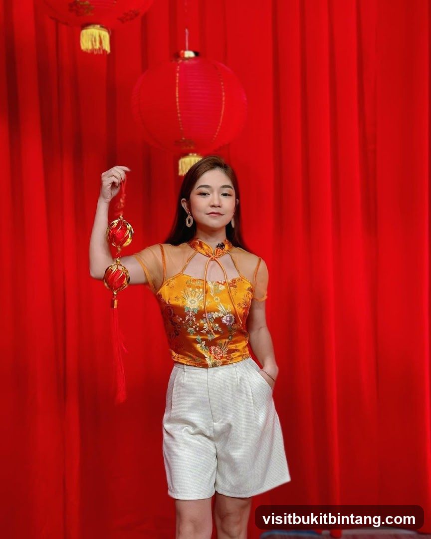 Woman holding Chinese New Year ornaments
