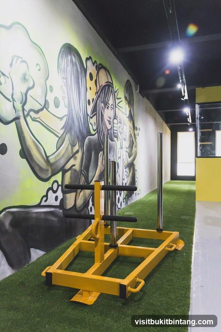 Gym Interior with Graffiti Wall and Sled