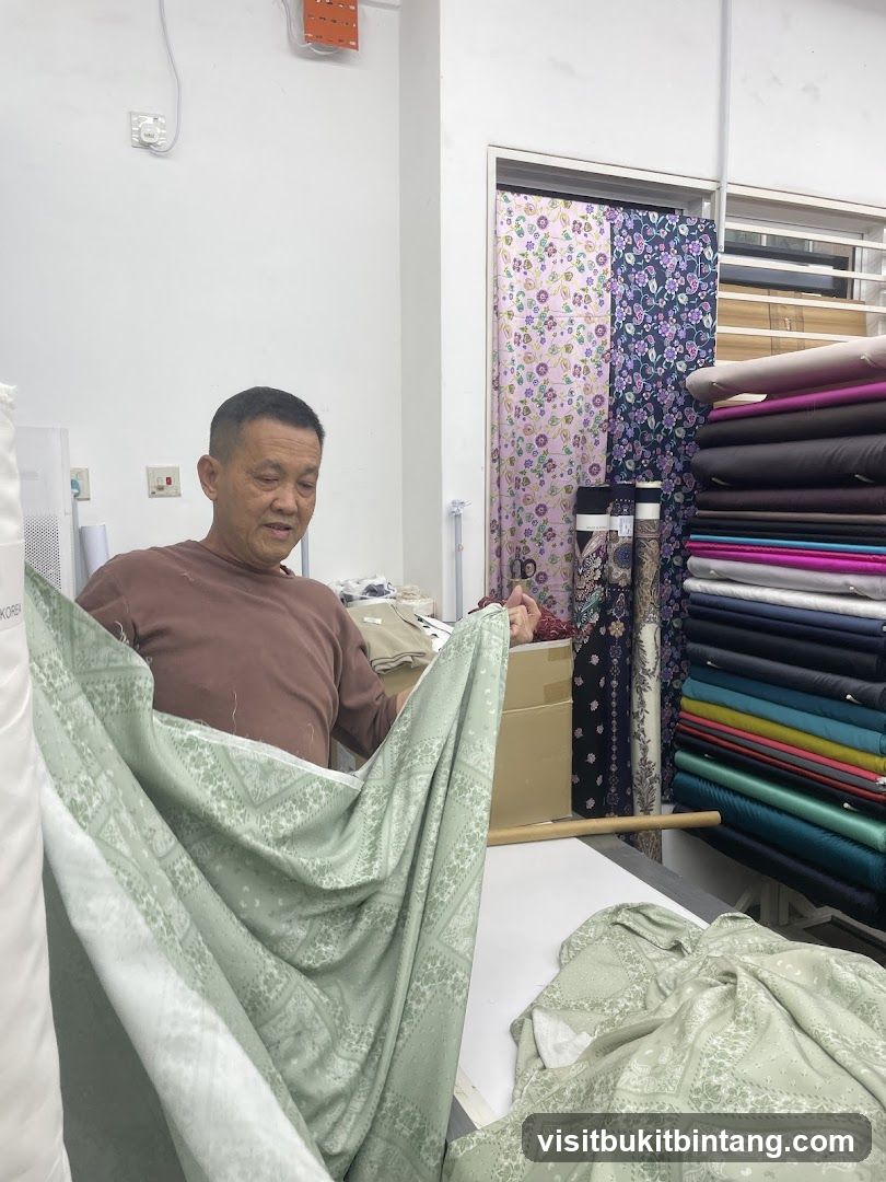 Man holding fabric in a store