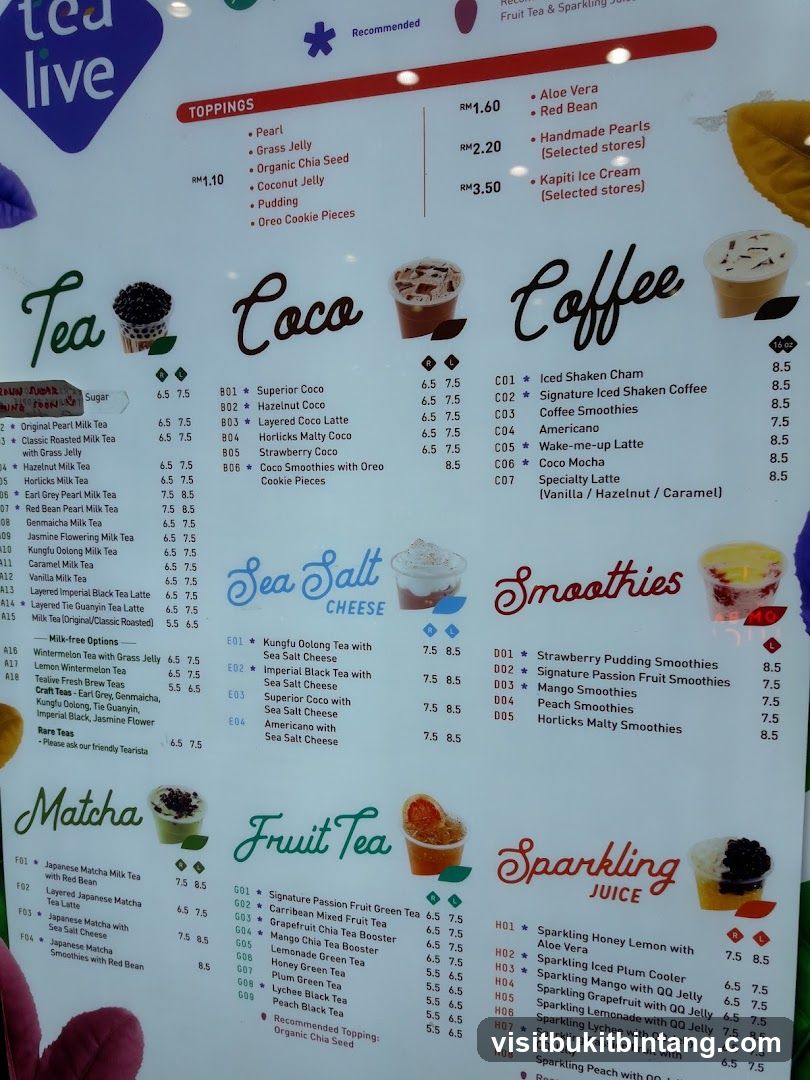 Tea Live Menu