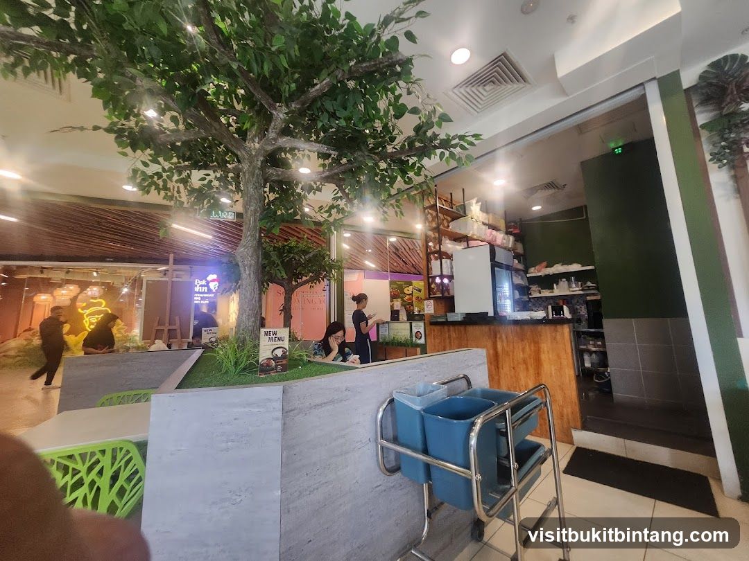Restaurant Interior with Artificial Tree