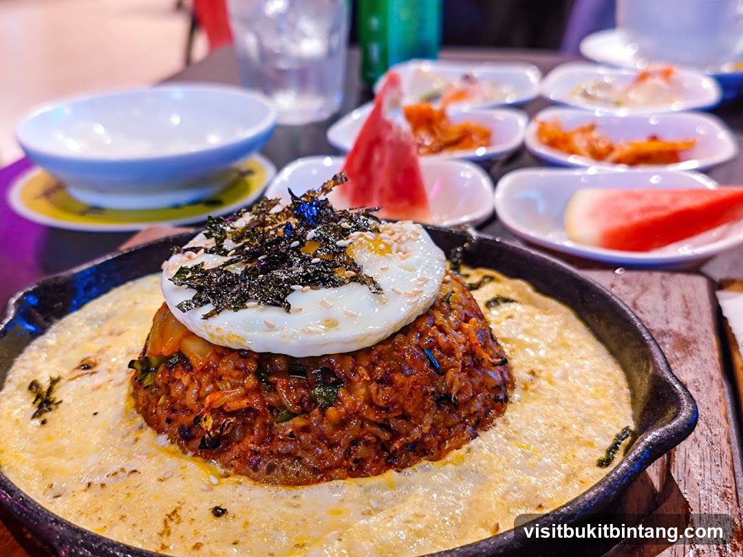Kimchi Fried Rice with Fried Egg and Cheese