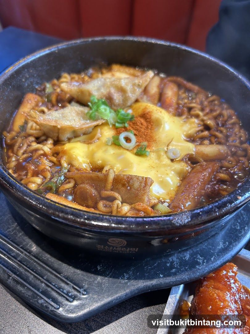 Korean Noodle Dish with Dumplings and Cheese