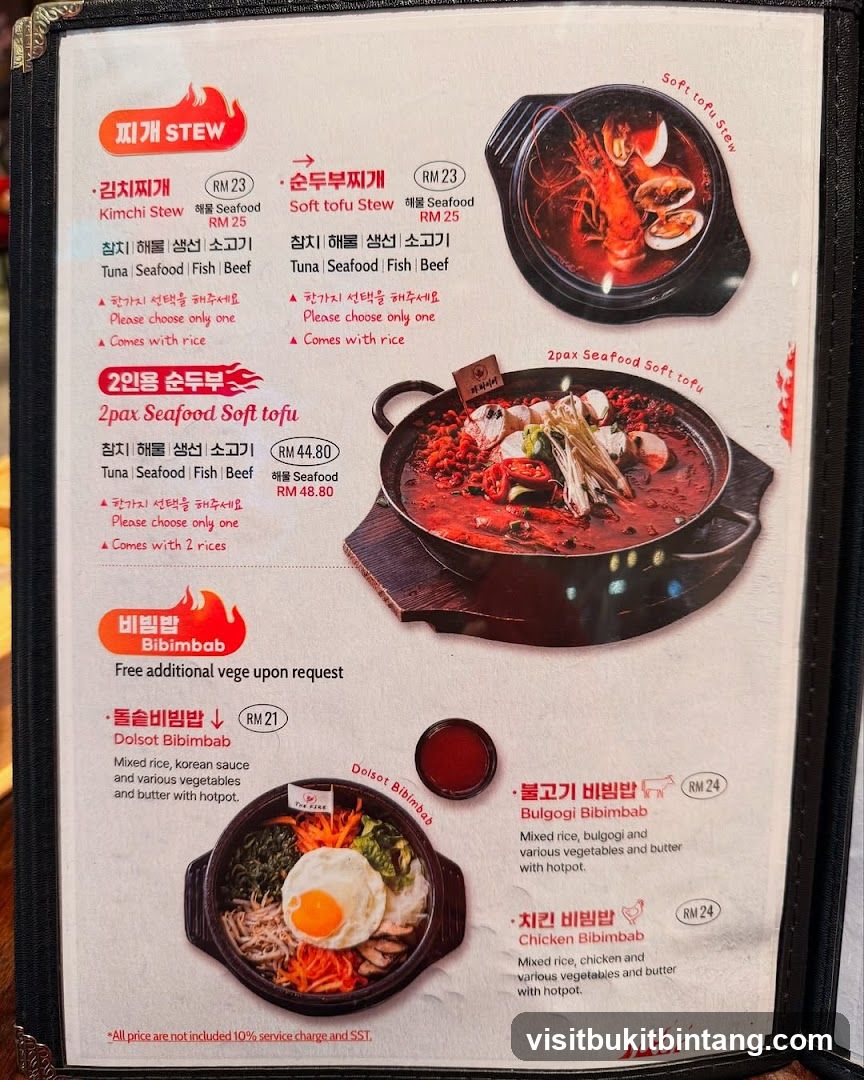 Korean Stews and Bibimbab Menu