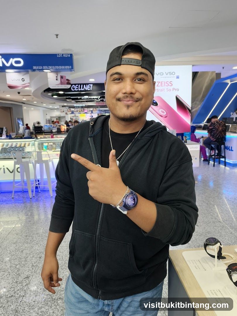 Man pointing in electronics store