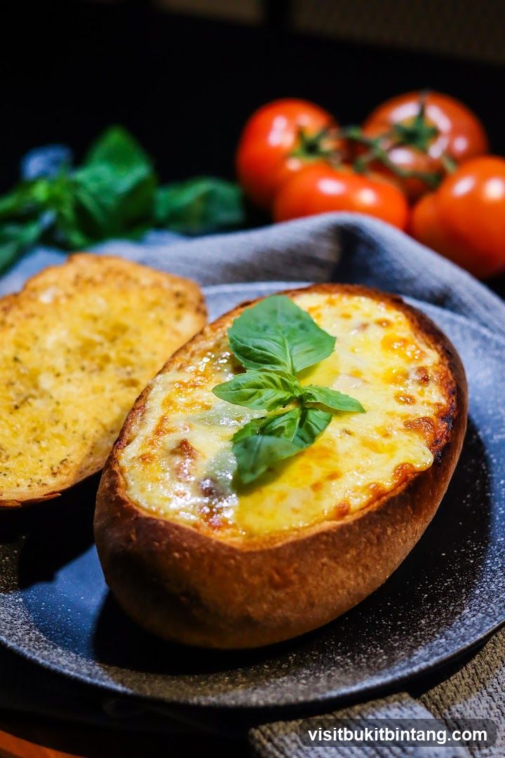 Bread Bowl with Cheese and Garlic Bread