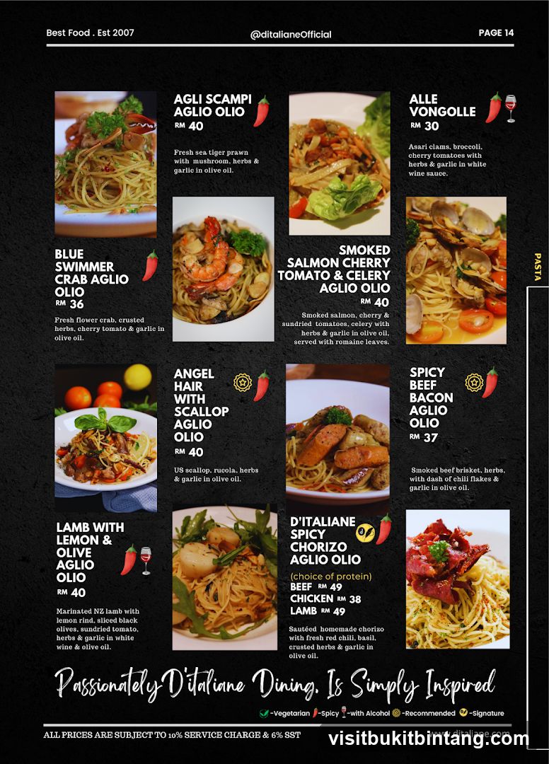D'Italiane Pasta Menu