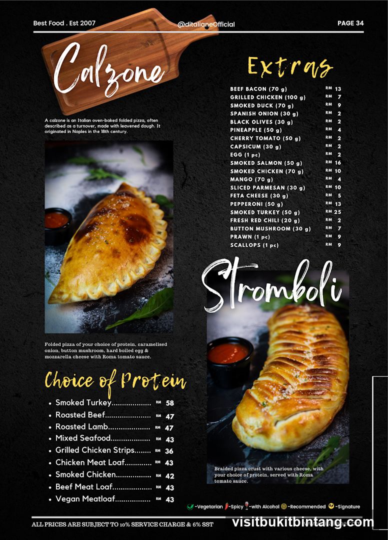 Calzone & Stromboli Menu