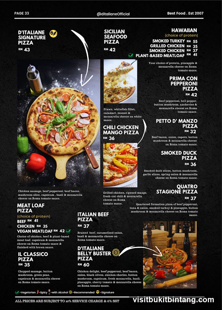 D'Italiane Pizza Menu