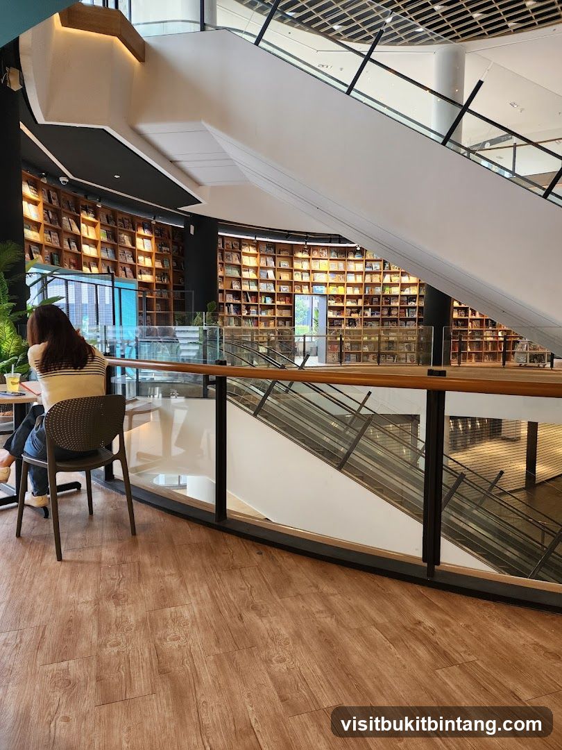 Interior of a bookstore with a cafe area