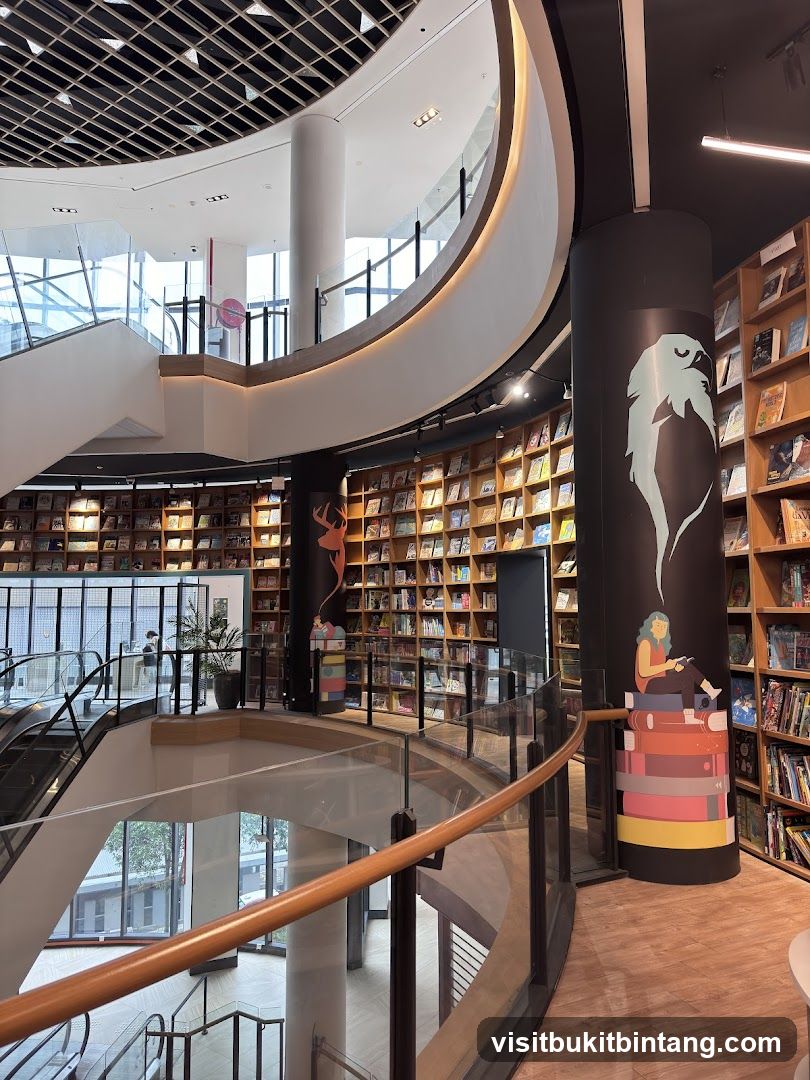 Interior of a multi-level bookstore