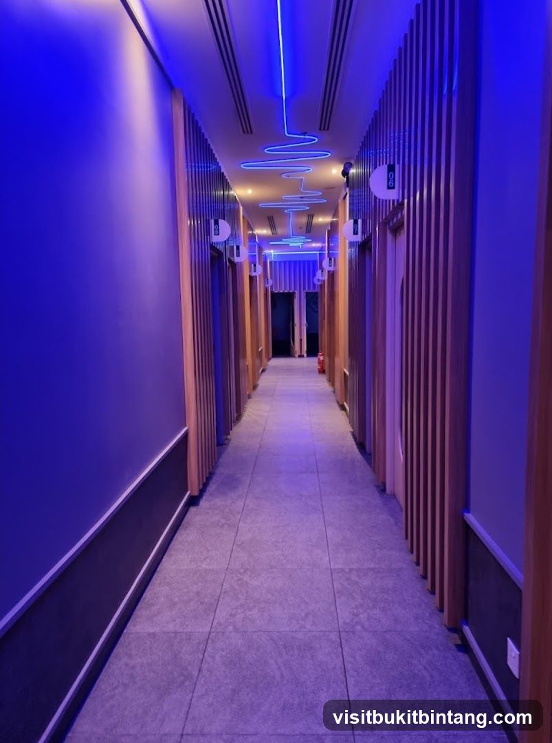 Hallway with Blue Neon Lights