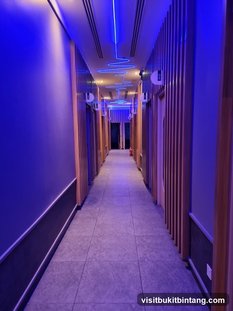 Modern Hallway with Blue Neon Lighting