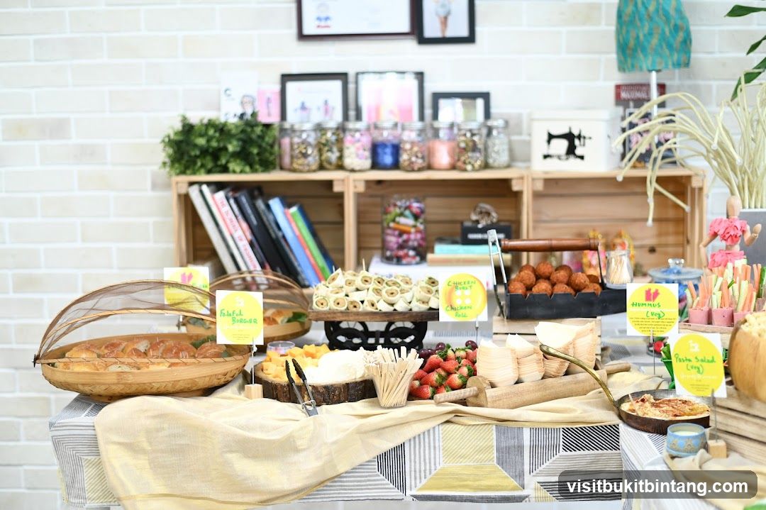 Buffet Table with Assorted Food Items