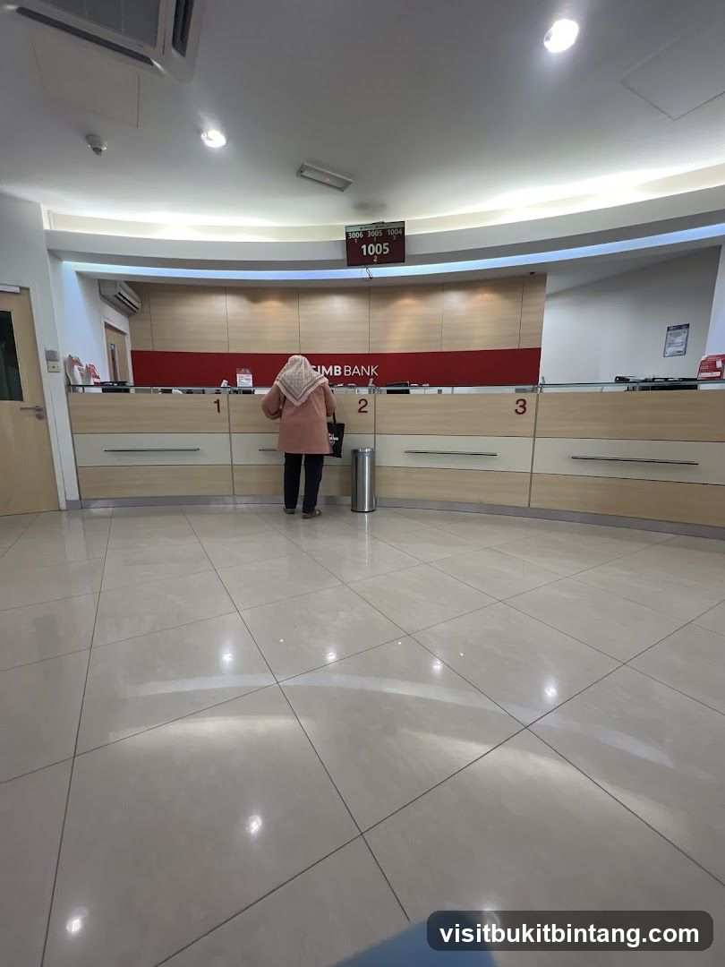 Bank Interior with Customer and Queue Number Display