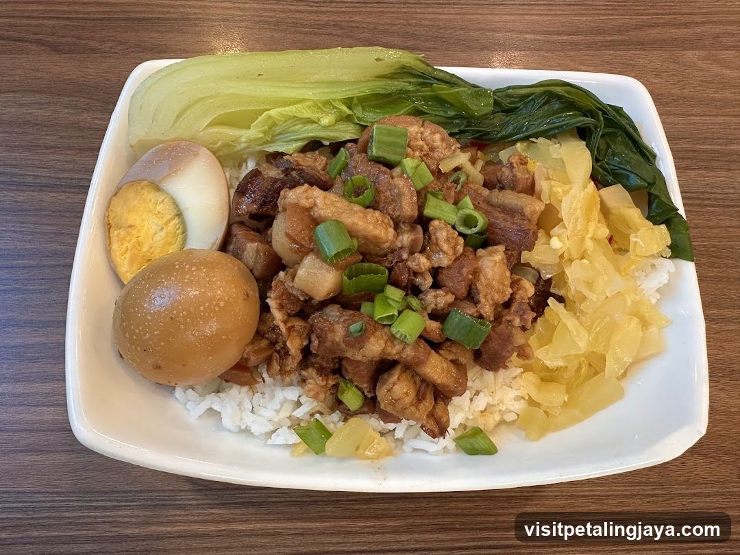 Braised Pork Rice Bowl with Egg and Greens