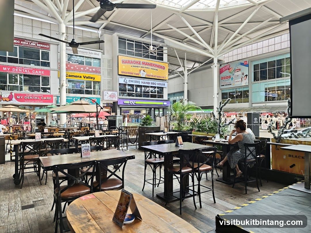 Outdoor Seating Area with Shops