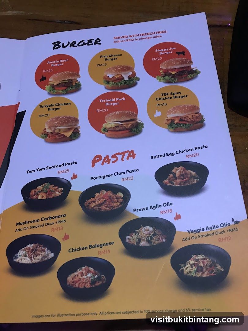 Burger and Pasta Menu