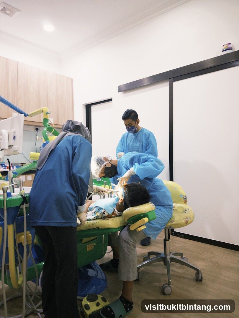 Dentist examining a child