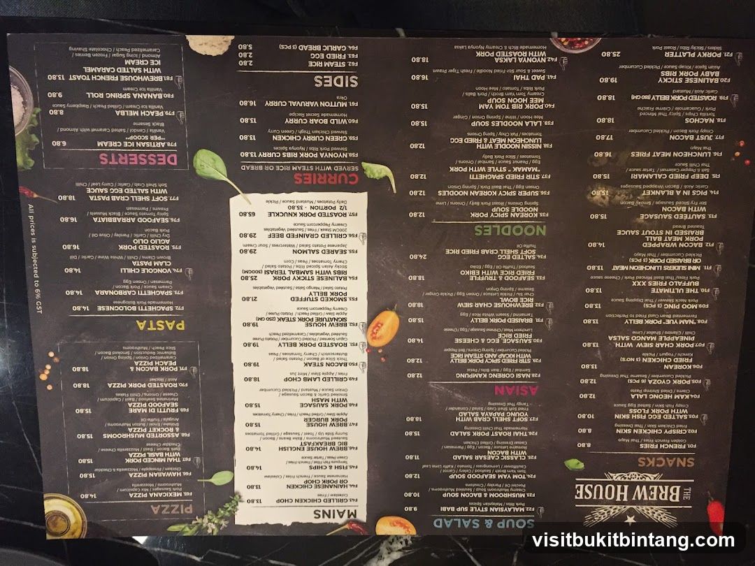 The Brew House Menu