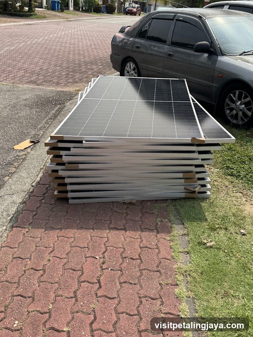 Stack of Solar Panels on Sidewalk