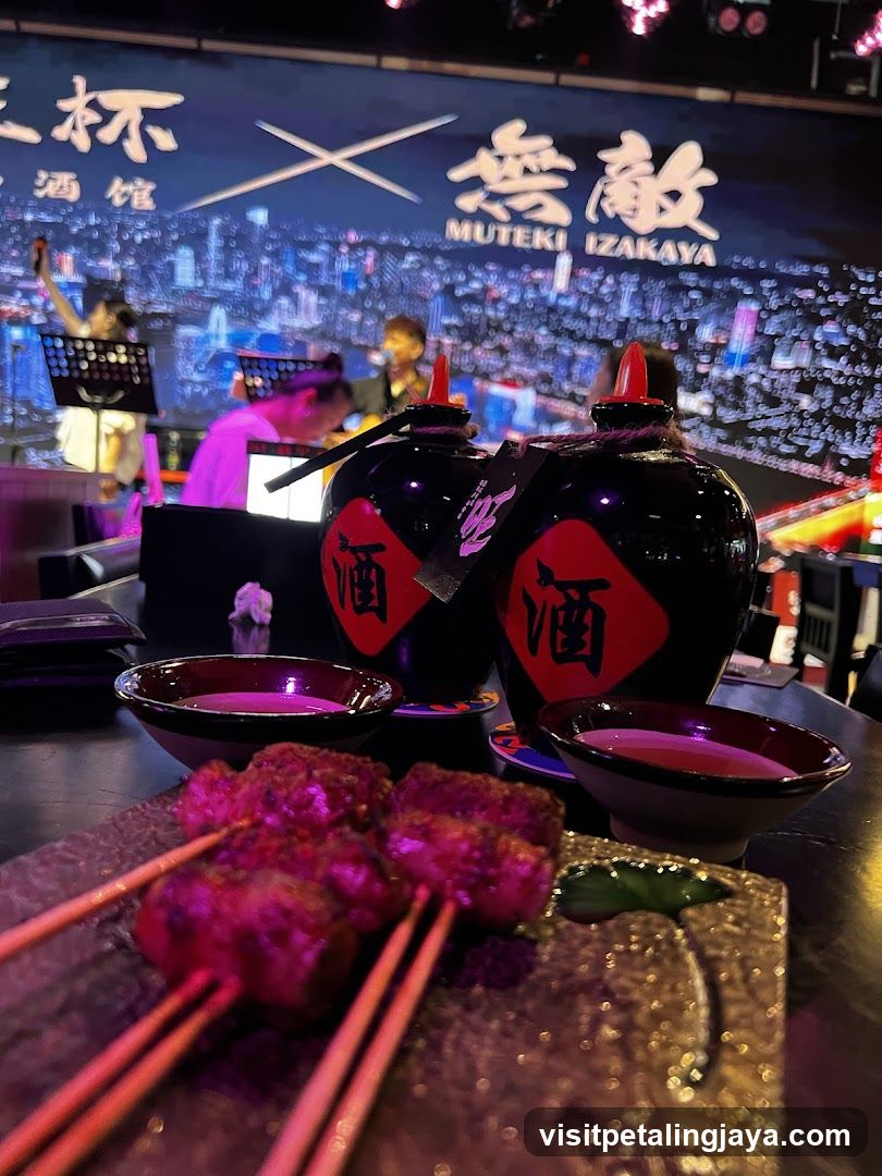 Izakaya Interior with Food and Drink