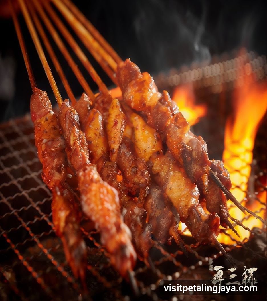 Grilled Skewers on Fire Grill