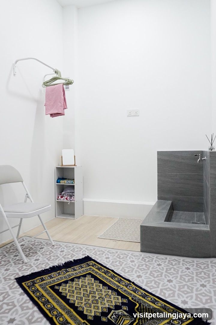 Interior Room with Prayer Rug and Storage