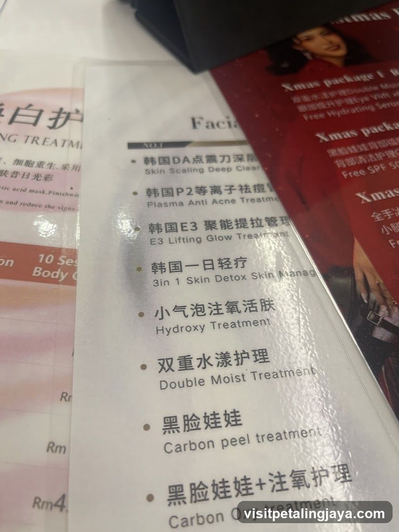 Beauty Treatment Menu Display