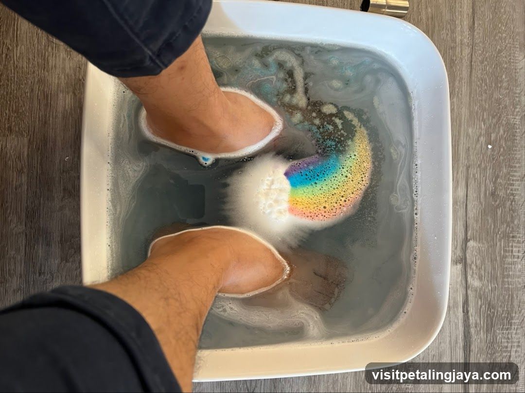 Foot bath with rainbow foam