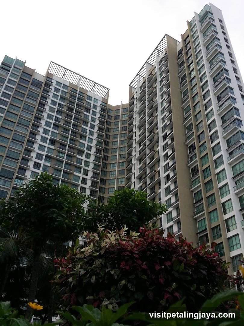 High-rise residential buildings with greenery in foreground