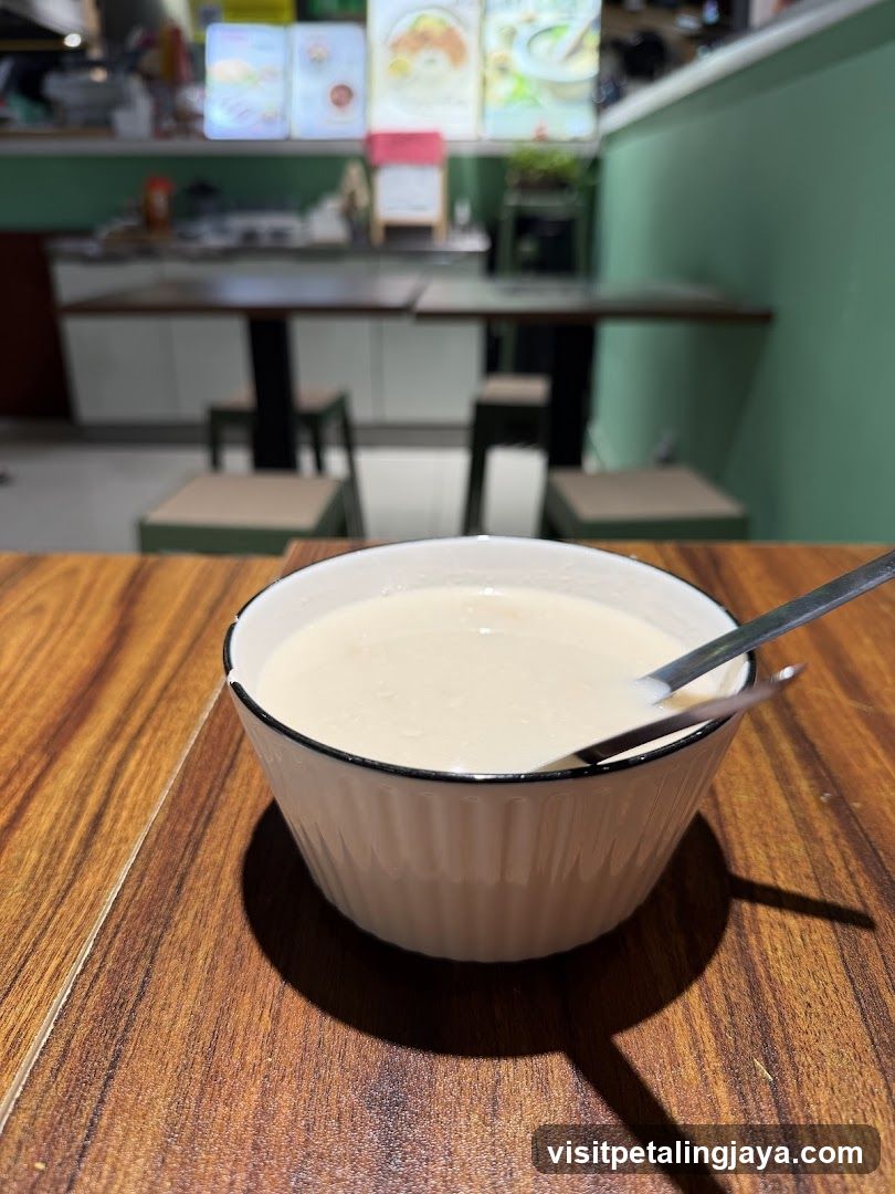 Bowl of creamy drink in a cafe interior