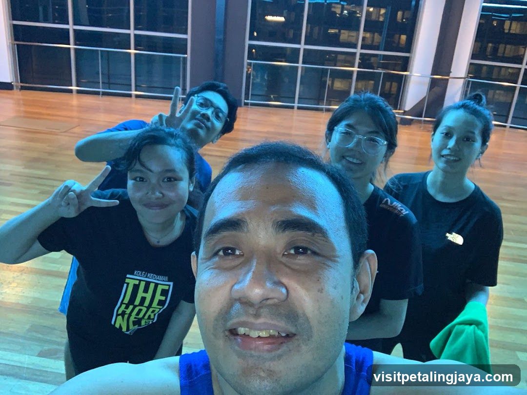 Group selfie in dance studio