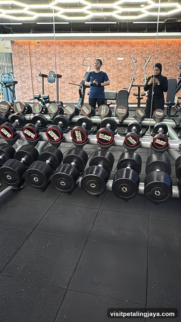 Gym Interior with Dumbbells and Mirrors
